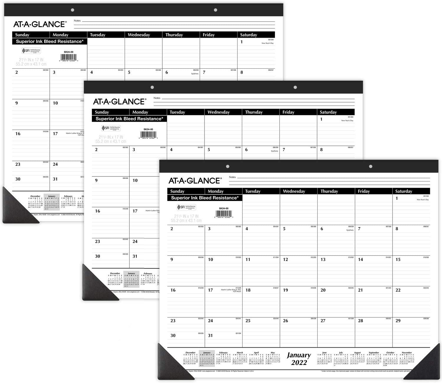 230816082800289_1 AT-A-GLANCE Desk Calendar 2023, Office Desk Pads, Monthly, 21-3/4" x 17", Large, Ruled Blocks, 3 Pack (AZSK2400) - Image 1